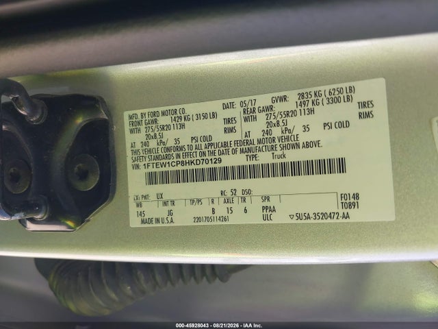 Aukcja sprzedaży 2017 Ford F-150 Xl, vin: 1FTEW1CP8HKD70129, numer aukcji: 45928043