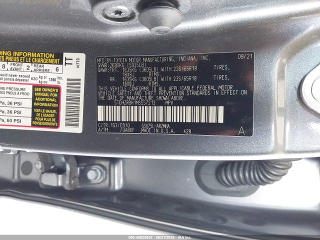 45928052 :رقم المزاد ، 5TDHZRBH1MS557213 vin ، 2021 Toyota Highlander Xle مزاد بيع