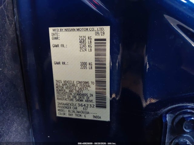 Продажа на аукционе авто 2020 Nissan Maxima Sv Xtronic Cvt, vin: 1N4AA6CV2LC364232, номер лота: 45928059