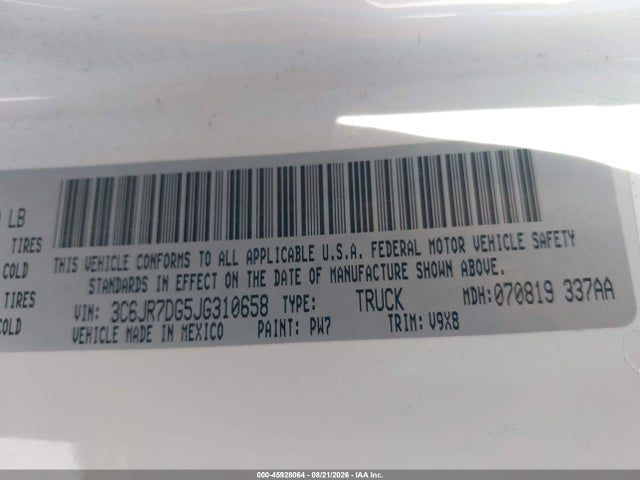 Продаж на аукціоні авто 2018 Ram 1500 Tradesman  4x4 8' Box, vin: 3C6JR7DG5JG310658, номер лоту: 45928064