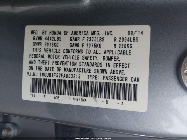 Продаж на аукціоні авто 2015 Acura Tlx Tech, vin: 19UUB1F52FA003815, номер лоту: 45928069