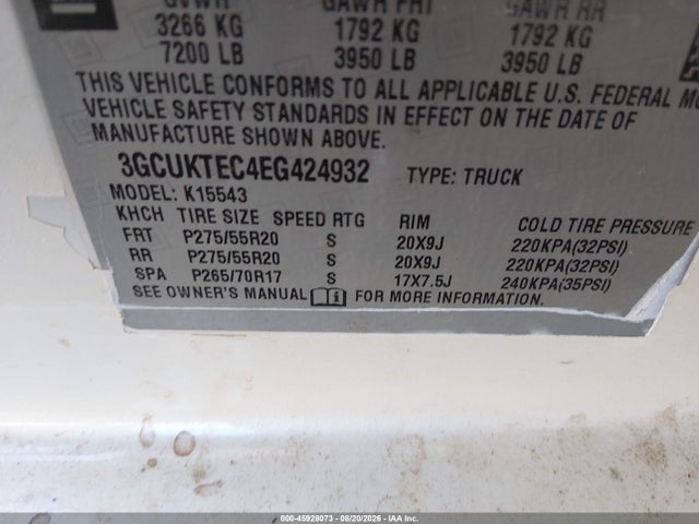 Aukcja sprzedaży 2014 Chevrolet Silverado 1500 High Country, vin: 3GCUKTEC4EG424932, numer aukcji: 45928073
