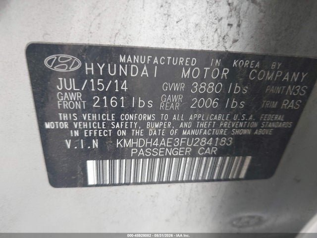2015 Hyundai Elantra Se მანქანა იყიდება აუქციონზე, vin: KMHDH4AE3FU284183, აუქციონის ნომერი: 45928082