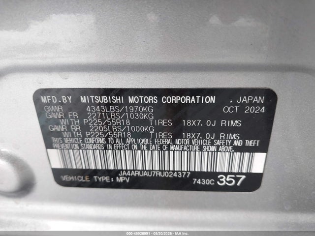 Aukcja sprzedaży 2024 Mitsubishi Outlander Sport 2.0 Es Awc, vin: JA4ARUAU7RU024377, numer aukcji: 45928091
