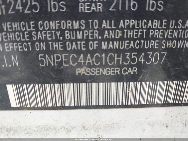 Продажа на аукционе авто 2012 Hyundai Sonata Se, vin: 5NPEC4AC1CH354307, номер лота: 45928103