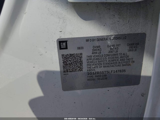 Продаж на аукціоні авто 2020 Chevrolet Malibu Fwd Ls, vin: 1G1ZB5ST5LF147835, номер лоту: 45928106
