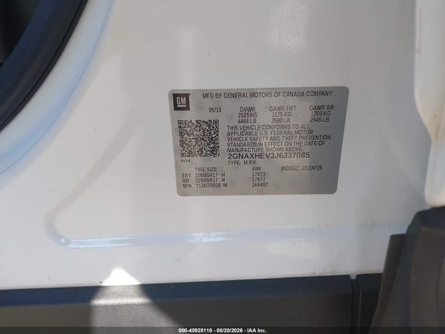 Продажа на аукционе авто 2018 Chevrolet Equinox Ls, vin: 2GNAXHEV3J6337085, номер лота: 45928110