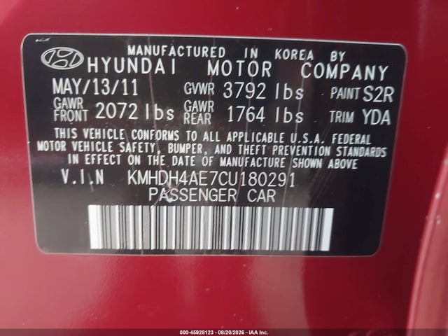 Продаж на аукціоні авто 2012 Hyundai Elantra Gls (ulsan Plant), vin: KMHDH4AE7CU180291, номер лоту: 45928123