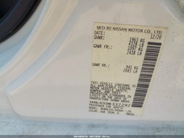 Продажа на аукционе авто 2021 Nissan Altima Sr Fwd, vin: 1N4BL4CV5MN337292, номер лота: 45928138
