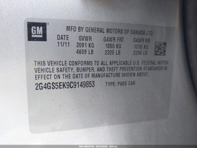 45928156 :رقم المزاد ، 2G4GS5EK9C9149853 vin ، 2012 Buick Regal Premium 1 مزاد بيع