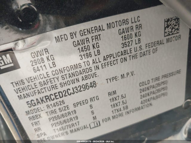 Aukcja sprzedaży 2012 Buick Enclave Leather, vin: 5GAKRCED2CJ329648, numer aukcji: 45928175