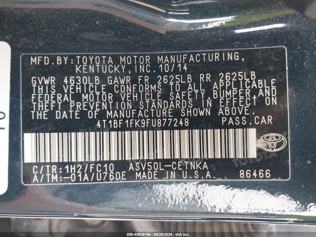 Продажа на аукционе авто 2015 Toyota Camry Le, vin: 4T1BF1FK9FU877248, номер лота: 45928194