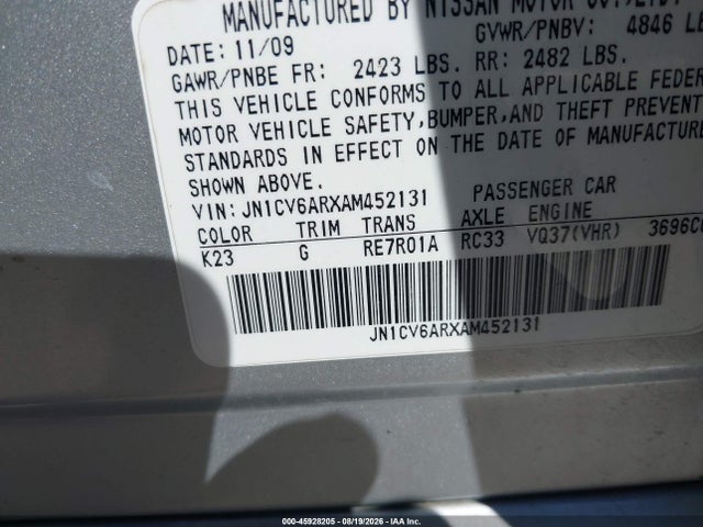 45928205 :رقم المزاد ، JN1CV6ARXAM452131 vin ، 2010 Infiniti G37x مزاد بيع