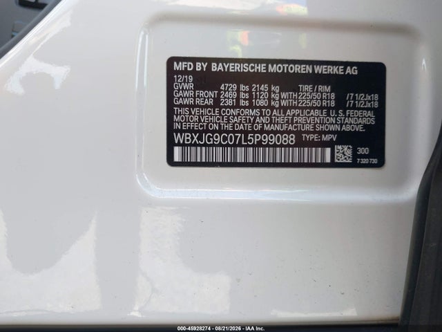 Aukcja sprzedaży 2020 Bmw X1 Xdrive28i, vin: WBXJG9C07L5P99088, numer aukcji: 45928274