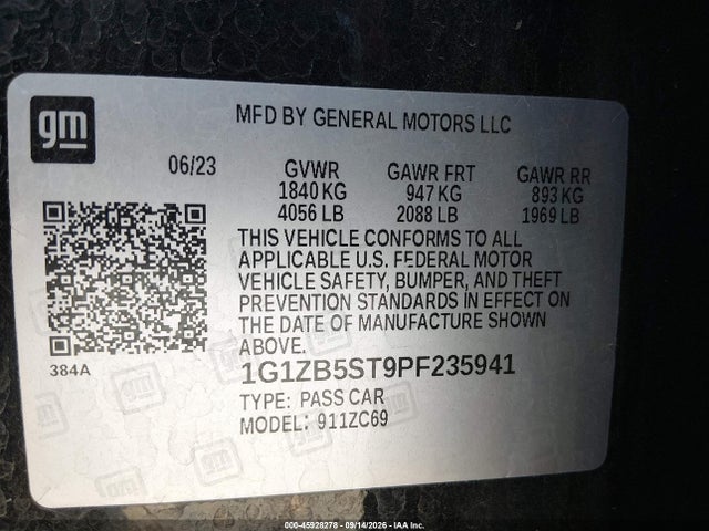 45928278 :رقم المزاد ، 1G1ZB5ST9PF235941 vin ، 2023 Chevrolet Malibu Fwd Ls مزاد بيع