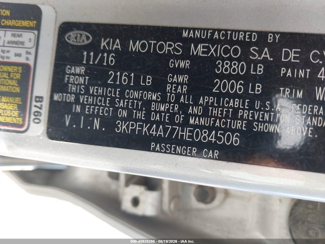 Продажа на аукционе авто 2017 Kia Forte Lx, vin: 3KPFK4A77HE084506, номер лота: 45928296