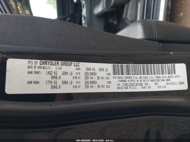 Продажа на аукционе авто 2014 Dodge Durango Limited, vin: 1C4RDJDG2EC397208, номер лота: 45928298