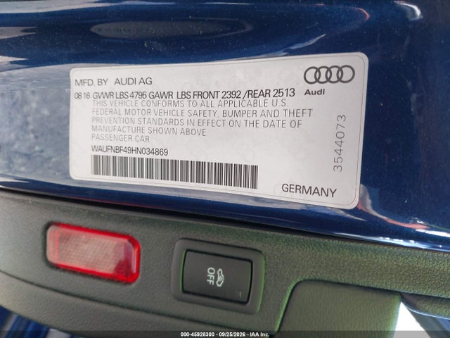 Продажа на аукционе авто 2017 Audi A4 Prestige, vin: WAUFNBF49HN034869, номер лота: 45928300