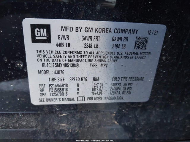 Aukcja sprzedaży 2022 Buick Encore Awd Preferred, vin: KL4CJESMXNB513849, numer aukcji: 45928307