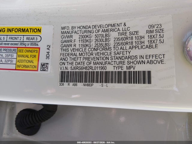 Aukcja sprzedaży 2024 Honda Cr-v Hybrid Sport-l, vin: 5J6RS6H82RL011960, numer aukcji: 45928353