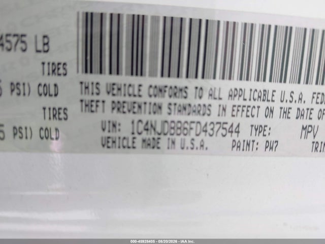 Auction sale of the 2015 Jeep Compass Sport, vin: 1C4NJDBB6FD437544, lot number: 45928405