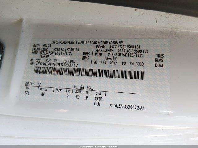 45928415 :رقم المزاد ، 1FDXE4FN4RDD33717 vin ، 2024 Ford E-450 Cutaway مزاد بيع