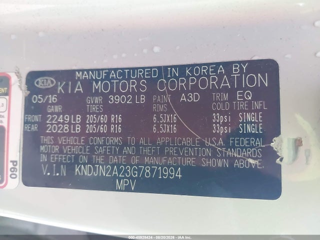 Aukcja sprzedaży 2016 Kia Soul, vin: KNDJN2A23G7871994, numer aukcji: 45928424