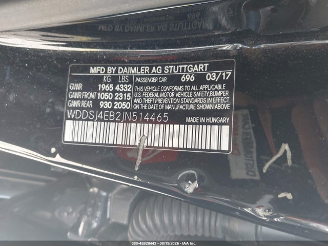 45928442 :رقم المزاد ، WDDSJ4EB2JN514465 vin ، 2018 Mercedes-benz Cla 250 مزاد بيع