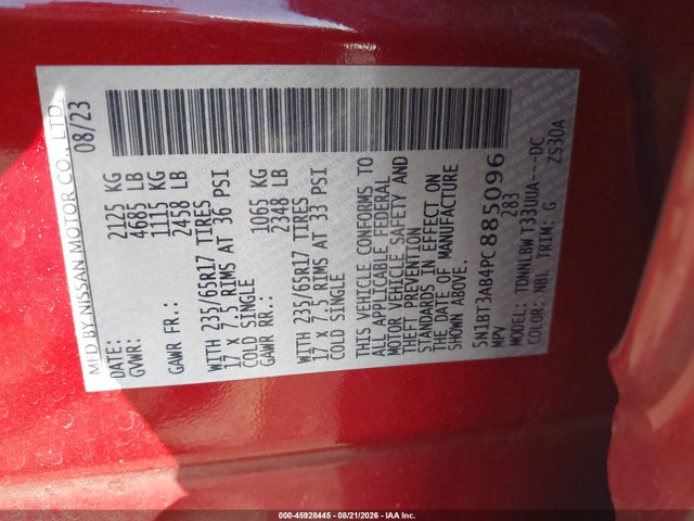 Aukcja sprzedaży 2023 Nissan Rogue S Intelligent Awd, vin: 5N1BT3AB4PC885096, numer aukcji: 45928445