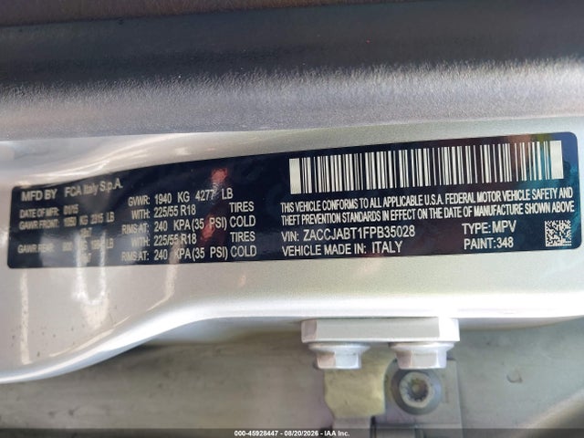 45928447 :رقم المزاد ، ZACCJABT1FPB35028 vin ، 2015 Jeep Renegade Latitude مزاد بيع
