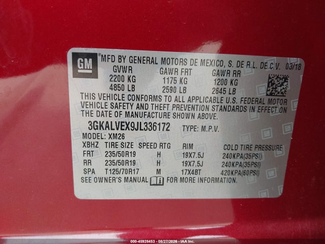 Продажа на аукционе авто 2018 Gmc Terrain Slt, vin: 3GKALVEX9JL336172, номер лота: 45928453