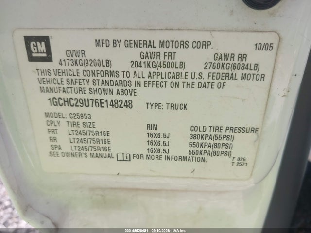 45928481 :رقم المزاد ، 1GCHC29U76E148248 vin ، 2006 Chevrolet Silverado 2500hd Work Truck مزاد بيع