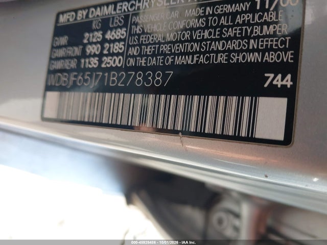 45928486 :رقم المزاد ، WDBJF65J71B278387 vin ، 2001 Mercedes-benz E 320 مزاد بيع