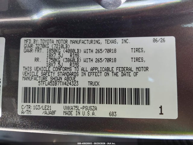 45928503 :رقم المزاد ، 5TFLA5DB7TX424323 vin ، 2026 Toyota Tundra Sr5 Crewmax 5.5' Bed مزاد بيع