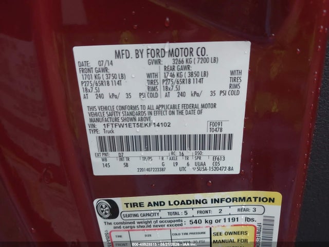 Aukcja sprzedaży 2014 Ford F-150 Fx4, vin: 1FTFW1ET5EKF14102, numer aukcji: 45928515