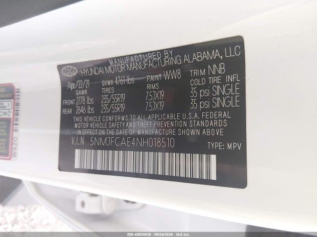 Продажа на аукционе авто 2022 Hyundai Tucson Sel, vin: 5NMJFCAE4NH018510, номер лота: 45928526