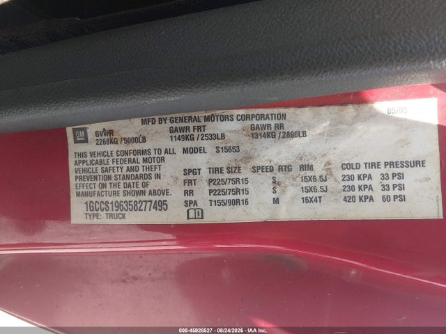 Продажа на аукционе авто 2005 Chevrolet Colorado Ls, vin: 1GCCS196358277495, номер лота: 45928527