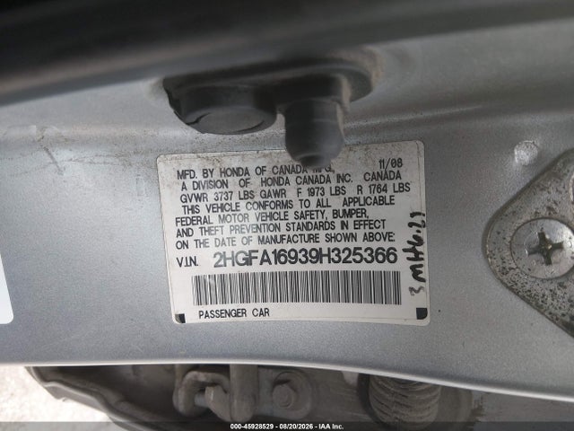Auction sale of the 2009 Honda Civic Ex-l, vin: 2HGFA16939H325366, lot number: 45928529