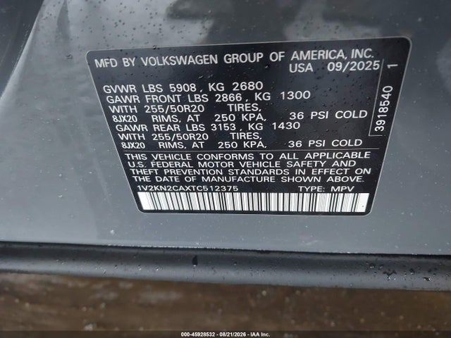 Продаж на аукціоні авто 2026 Volkswagen Atlas Se With Technology, vin: 1V2KN2CAXTC512375, номер лоту: 45928532