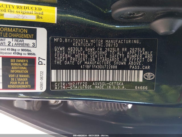 Продажа на аукционе авто 2013 Toyota Camry Se, vin: 4T1BF1FK9DU722888, номер лота: 45928534