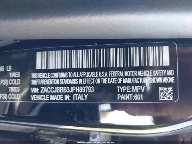45928538 :رقم المزاد ، ZACCJBBB3JPH89793 vin ، 2018 Jeep Renegade Latitude 4x4 مزاد بيع