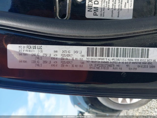 2016 Dodge Journey Sxt მანქანა იყიდება აუქციონზე, vin: 3C4PDCBG1GT206679, აუქციონის ნომერი: 45928551