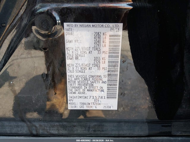 Продаж на аукціоні авто 2019 Nissan Rogue Sv, vin: 5N1AT2MT1KC715281, номер лоту: 45928562