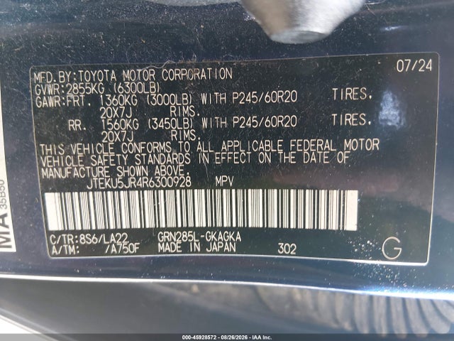 Aukcja sprzedaży 2024 Toyota 4runner Limited, vin: JTEKU5JR4R6300928, numer aukcji: 45928572