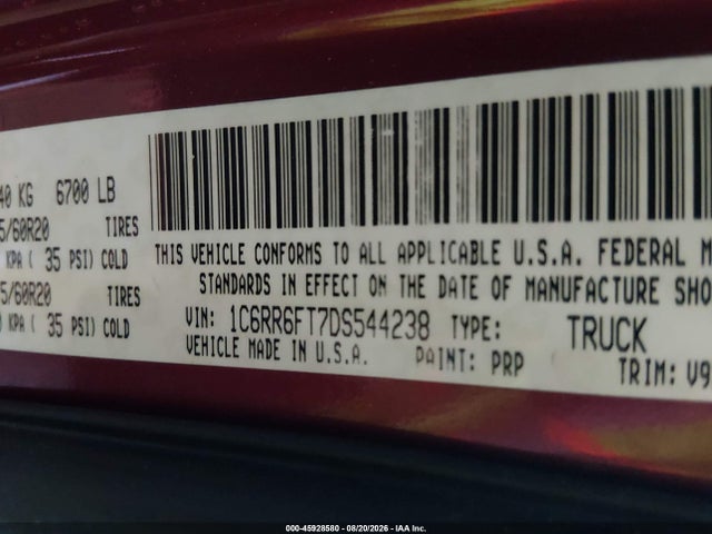 2013 Ram 1500 Express მანქანა იყიდება აუქციონზე, vin: 1C6RR6FT7DS544238, აუქციონის ნომერი: 45928580