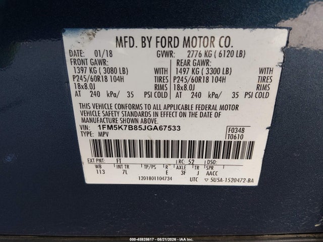 Aukcja sprzedaży 2018 Ford Explorer, vin: 1FM5K7B85JGA67533, numer aukcji: 45928617