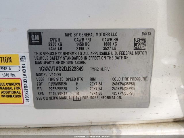 Продаж на аукціоні авто 2013 Gmc Acadia Denali, vin: 1GKKVTKD2DJ223849, номер лоту: 45928623