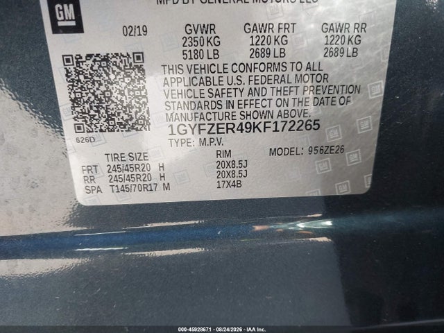 2019 Cadillac Xt4 Sport მანქანა იყიდება აუქციონზე, vin: 1GYFZER49KF172265, აუქციონის ნომერი: 45928671