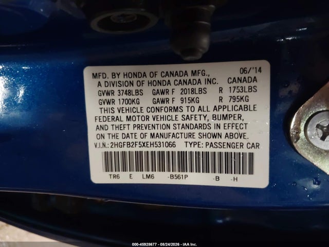 45928677 :رقم المزاد ، 2HGFB2F5XEH531066 vin ، 2014 Honda Civic Lx مزاد بيع