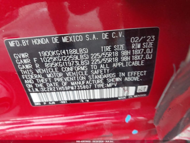 Продаж на аукціоні авто 2023 Honda Hr-v 2wd Sport, vin: 3CZRZ1H59PM735807, номер лоту: 45928689